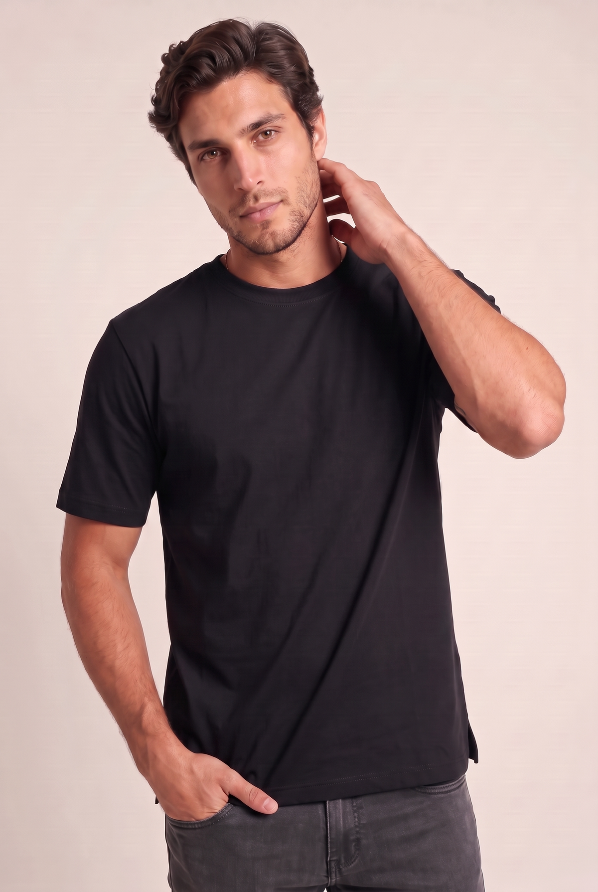 Sıfır Yaka Fırçalı 2 İplik T-Shirt (6226)