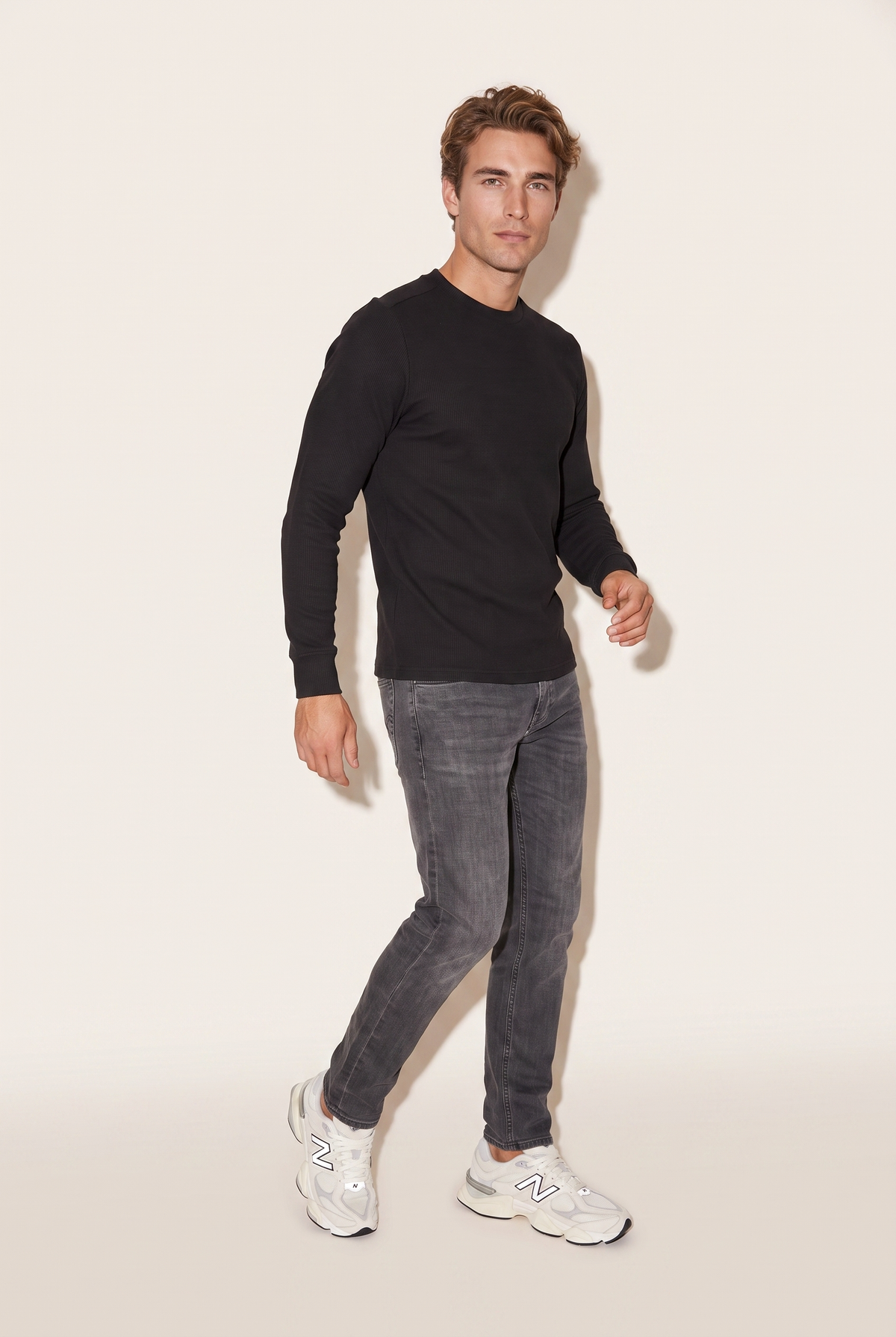 Sıfır Yaka Basic Waffle Sweatshirt (6210)