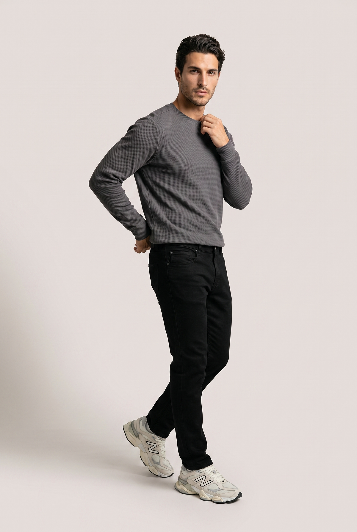 Sıfır Yaka Basic Waffle Sweatshirt (6210)