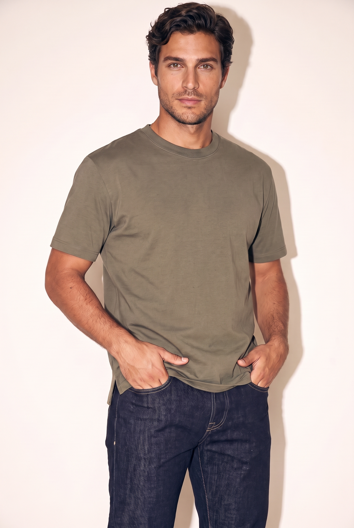 Sıfır Yaka Fırçalı 2 İplik T-Shirt (6226)