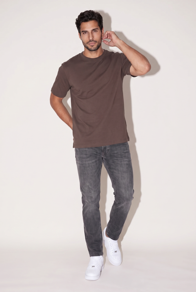 Sıfır Yaka Fırçalı 2 İplik T-Shirt (6226)